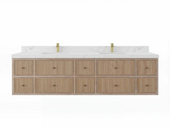 Sonoma Reeded Floating Teak 84 in. W x 22 in. D Double Sink Bathroom Vanity - photo 1