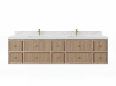 Sonoma Reeded Floating Teak 84 in. W x 22 in. D Double Sink Bathroom Vanity - Willow Bath and Vanity