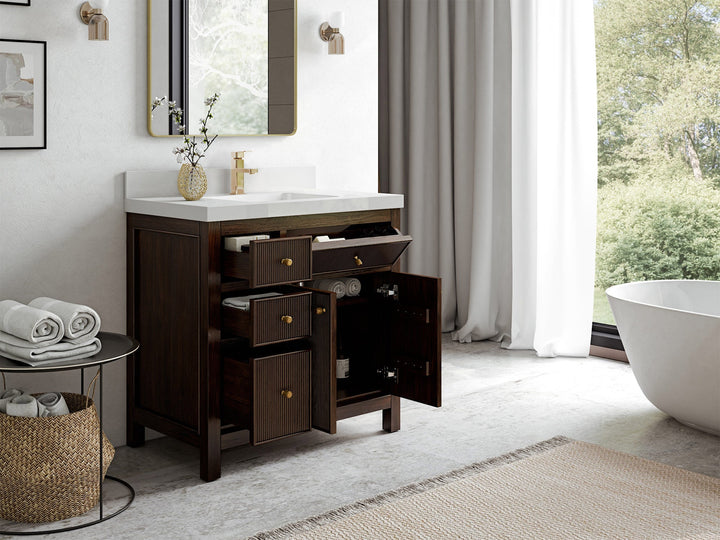 Sonoma Reeded Teak Wood 36 in. W x 22 in. D Center Sink Bathroom Reeded Vanity - photo 3