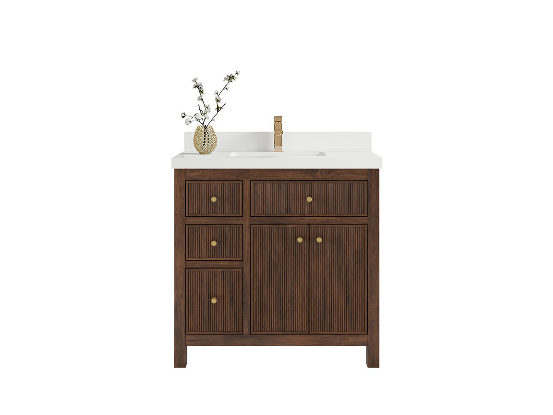 Sonoma Reeded Teak Wood 36 in. W x 22 in. D Center Sink Bathroom Reeded Vanity | 
              
                Dark Walnut Teak
                
                  
             - SON_TK_WLN_CA_BK_36CR - photo №1