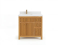 Sonoma Reeded Teak Wood 36 in. W x 22 in. D Left Offset Sink Bathroom Vanity - photo 1