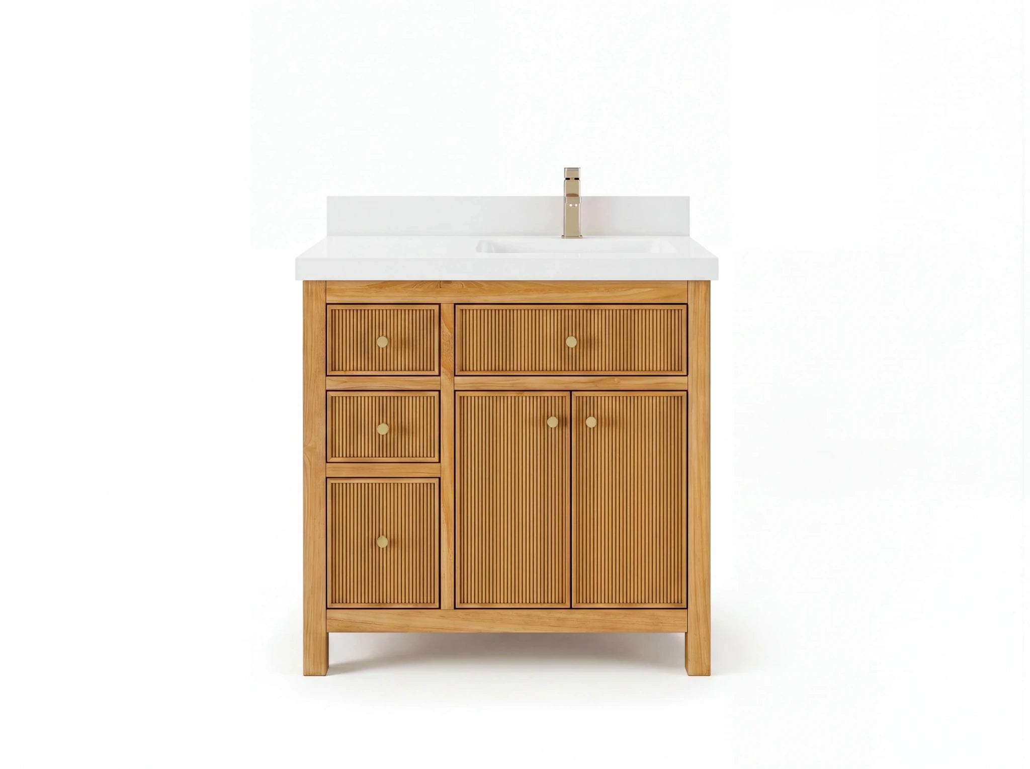 Sonoma Reeded Teak Wood 36 in. W x 22 in. D Right Offset Sink Bathroom Vanity - Willow Bath and Vanity
