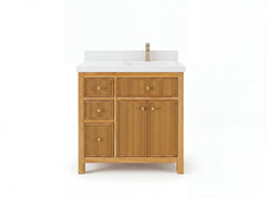 Sonoma Reeded Teak Wood 36 in. W x 22 in. D Right Offset Sink Bathroom Vanity - photo 1
