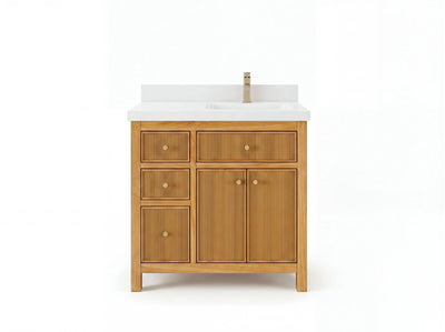 Sonoma Reeded Teak Wood 36 in. W x 22 in. D Right Offset Sink Bathroom Vanity - Willow Bath and Vanity