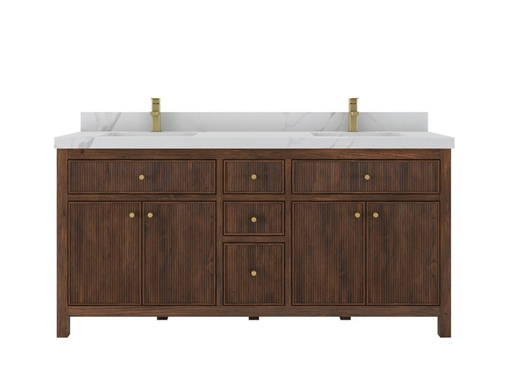 Sonoma Reeded Teak Wood 72 in. W x 22 in. D Double Sink Bathroom Vanity - photo 1
