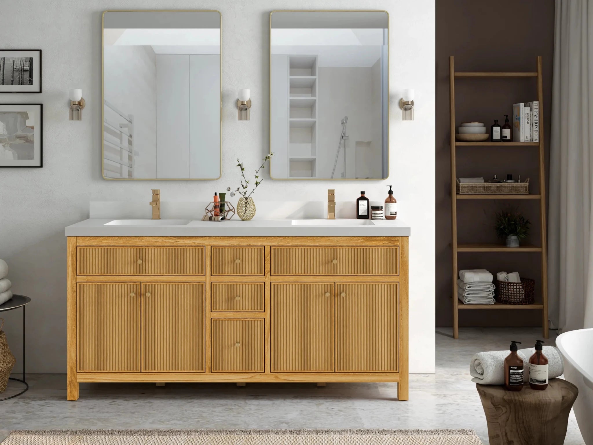 Sonoma Reeded Teak Wood 72 in. W x 22 in. D Double Sink Bathroom Vanity - Willow Bath and Vanity