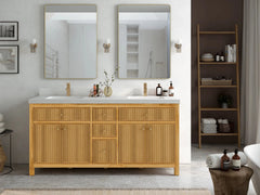 Sonoma Reeded Teak Wood 72 in. W x 22 in. D Double Sink Bathroom Vanity - photo 2