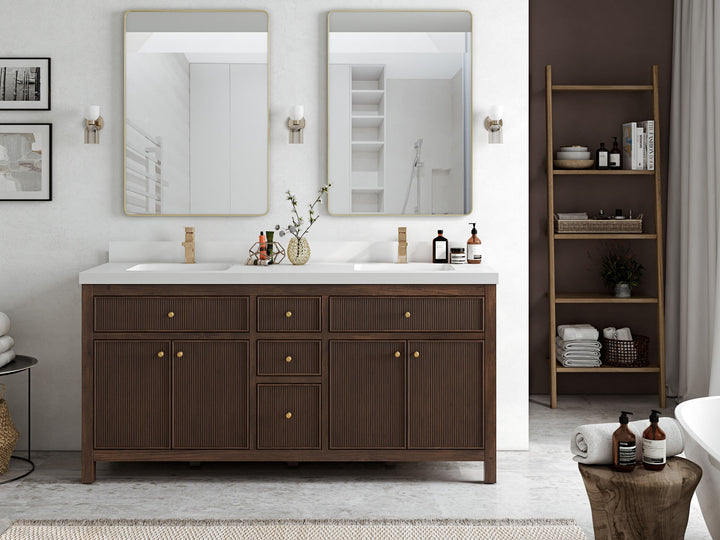 Sonoma Reeded Teak Wood 72 in. W x 22 in. D Double Sink Bathroom Vanity - photo 5