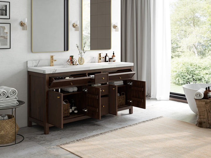 Sonoma Reeded Teak Wood 72 in. W x 22 in. D Double Sink Bathroom Vanity - photo 3