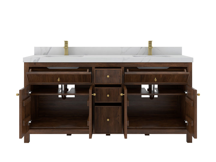 Sonoma Reeded Teak Wood 72 in. W x 22 in. D Double Sink Bathroom Vanity - photo 4