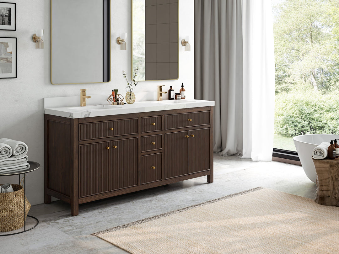 Sonoma Reeded Teak Wood 72 in. W x 22 in. D Double Sink Bathroom Vanity - Willow Bath and Vanity