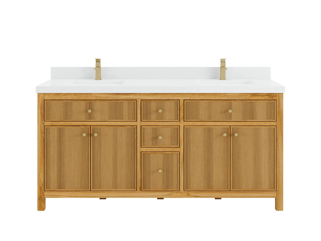 Sonoma Reeded Teak Wood 72 in. W x 22 in. D Double Sink Bathroom Vanity | 
              
                Light Natural Teak
                
                  
             - SON_TK_LNT_WHQZ_72D - photo №1