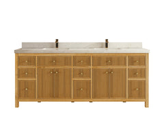 Sonoma Reeded Teak Wood 84 in. W x 22 in. D Double Sink Bathroom Vanity - photo 21