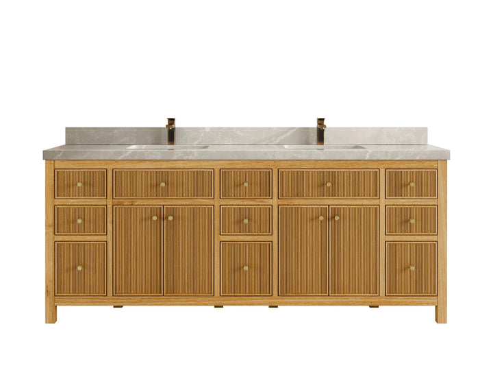 Sonoma Reeded Teak Wood 84 in. W x 22 in. D Double Sink Bathroom Vanity - photo 21