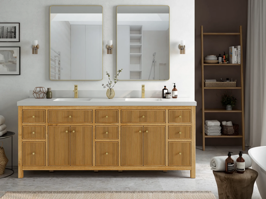 Sonoma Reeded Teak Wood 84 in. W x 22 in. D Double Sink Bathroom Vanity | 
              
                Light Natural Teak
                
                  
             - SON_TK_LNT_CA_BK_84 - photo №2