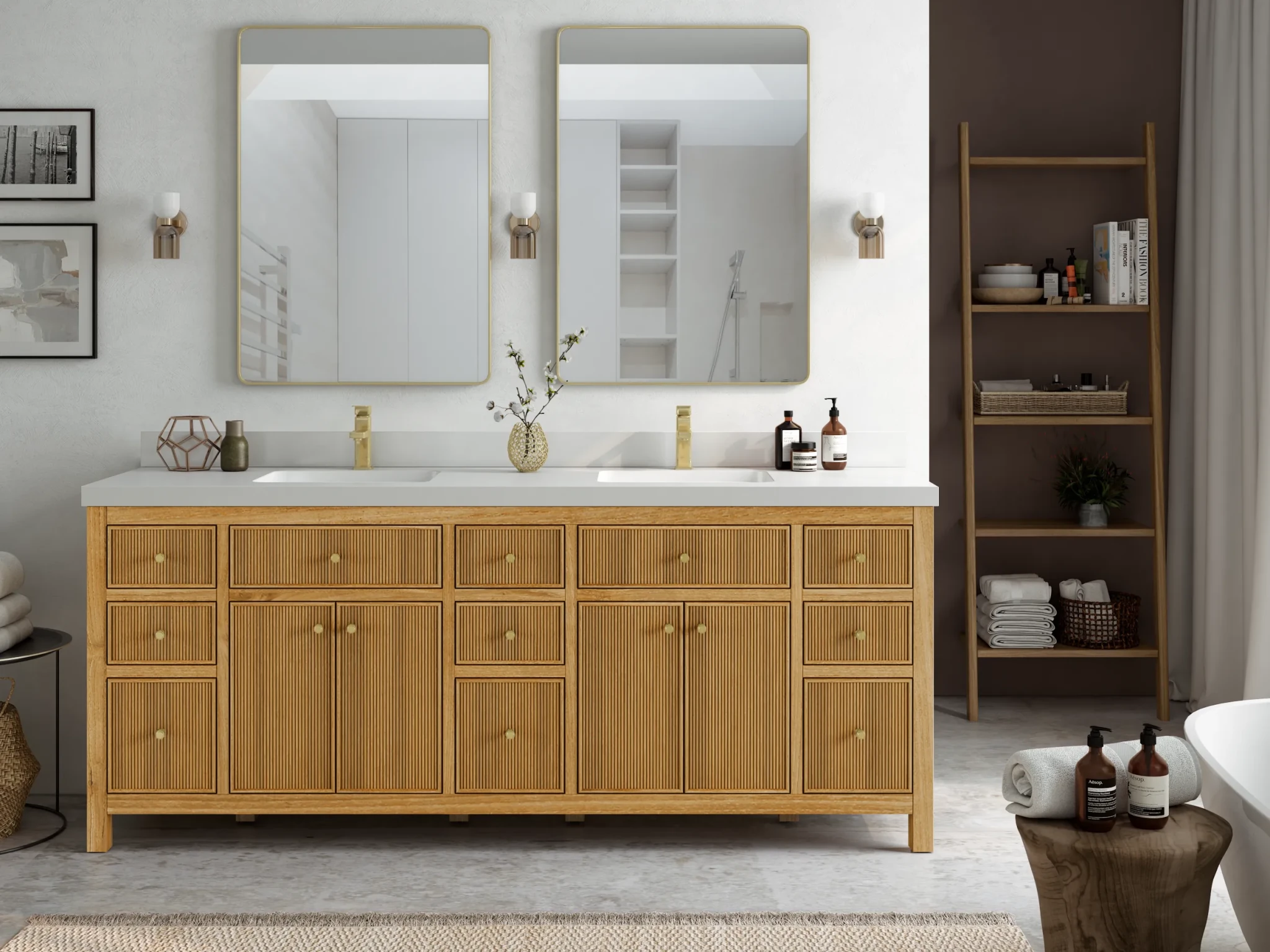 Sonoma Reeded Teak Wood 84 in. W x 22 in. D Double Sink Bathroom Vanity - Willow Bath and Vanity