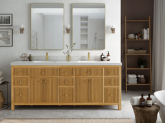 Sonoma Reeded Teak Wood 84 in. W x 22 in. D Double Sink Bathroom Vanity - photo 3