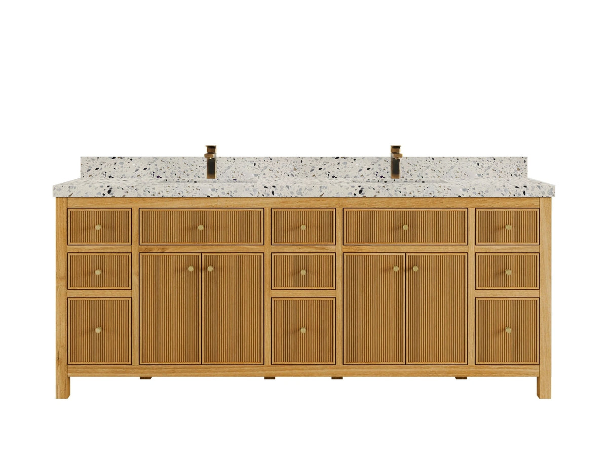 Sonoma Reeded Teak Wood 84 in. W x 22 in. D Double Sink Bathroom Vanity - Willow Bath and Vanity