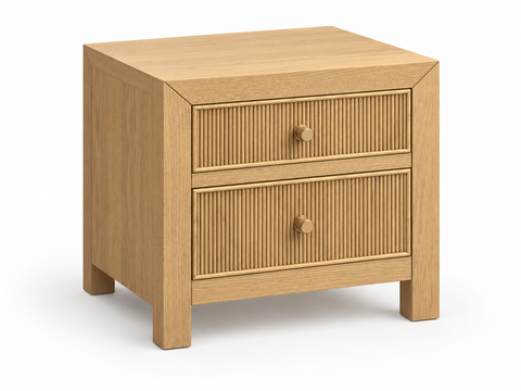 Rendered Sonoma 20-inch nightstand in Nordic White Oak — white 01. Room decor is styling.