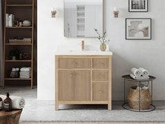 Sonoma Reeded Teak Wood 36 in. W x 22 in. D Center Sink Bathroom Vanity - photo 4