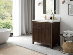 Sonoma Reeded Teak Wood 36 in. W x 22 in. D Left Offset Sink Bathroom Vanity - photo 2