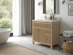 Sonoma Reeded Teak Wood 36 in. W x 22 in. D Left Offset Sink Bathroom Vanity - photo 2