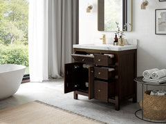 Sonoma Reeded Teak Wood 36 in. W x 22 in. D Left Offset Sink Bathroom Vanity - photo 3