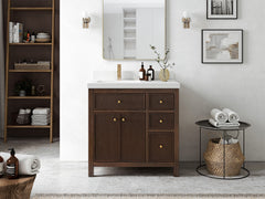 Sonoma Reeded Teak Wood 36 in. W x 22 in. D Left Offset Sink Bathroom Vanity - photo 4