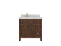 Sonoma Reeded Teak Wood 36 in. W x 22 in. D Left Offset Sink Bathroom Vanity - photo 1