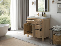 Sonoma Reeded Teak Wood 36 in. W x 22 in. D Left Offset Sink Bathroom Vanity - photo 3