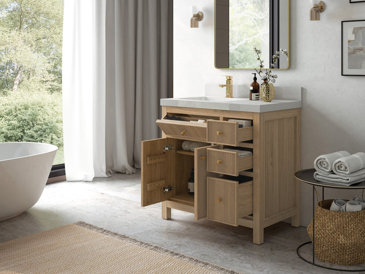 Sonoma Teak Wood 36 in. W x 22 in. D Left Offset Sink Bathroom Vanity - photo 3