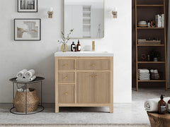 Sonoma Reeded Teak Wood 36 in. W x 22 in. D Right Offset Sink Bathroom Vanity - photo 4