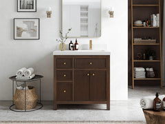 Sonoma Reeded Teak Wood 36 in. W x 22 in. D Right Offset Sink Bathroom Vanity - photo 4