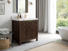 Sonoma Reeded Teak Wood 36 in. W x 22 in. D Right Offset Sink Bathroom Vanity - photo 2