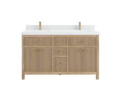 Sonoma Reeded Teak Wood 60 in. W x 22 in. D Double Sink Bathroom Vanity - photo 1
