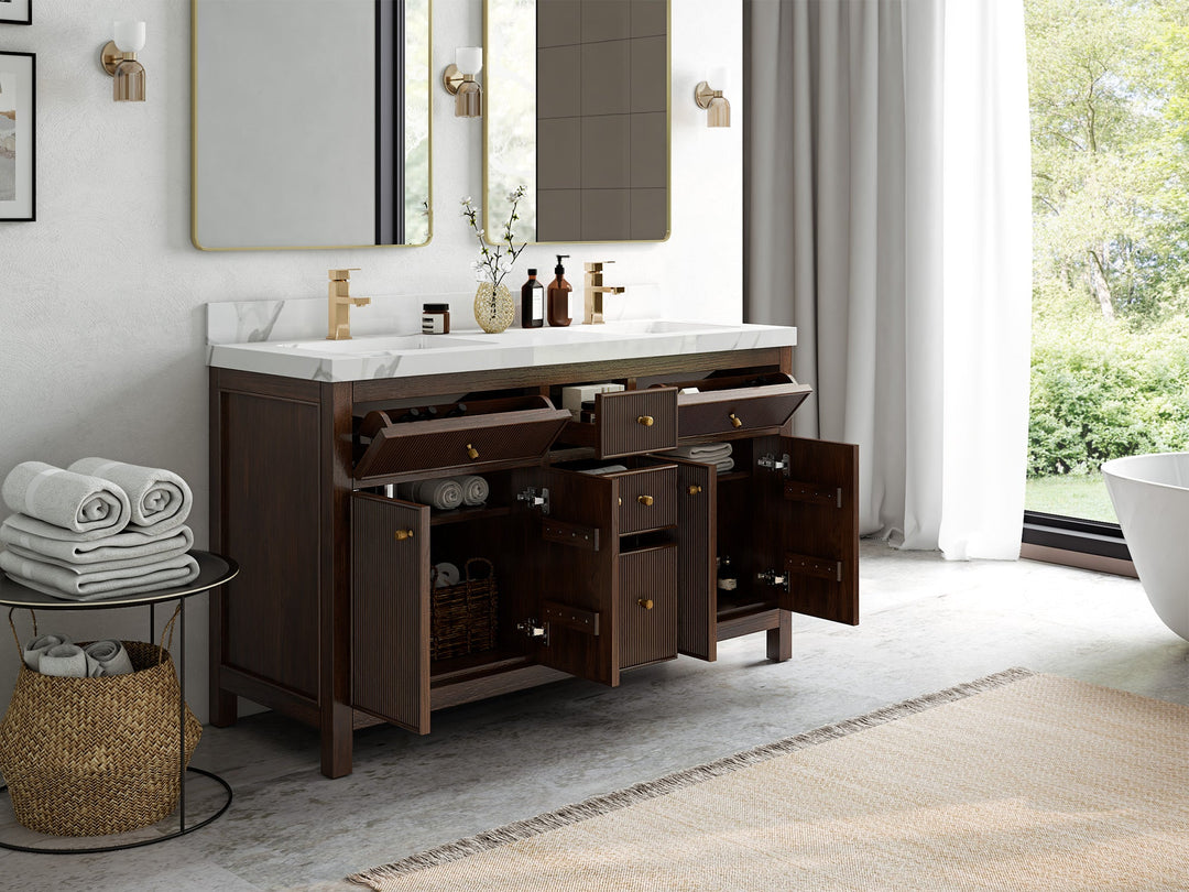 Sonoma Teak Wood 60 in. W x 22 in. D Double Sink Bathroom Vanity - Willow Bath and Vanity