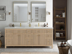 Sonoma Reeded Teak Wood 84 in. W x 22 in. D Double Sink Bathroom Vanity - photo 4