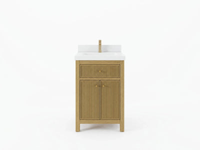Sonoma White Oak 24-inch bathroom vanity with white countertop, front product view
