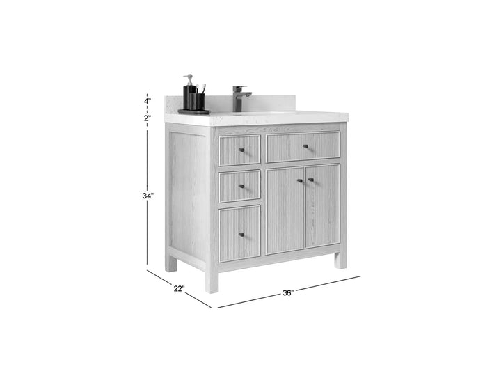Sonoma White Oak 36 in. W x 22 in. D Center Sink Reeded Bathroom Vanity - photo 1