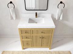 Sonoma White Oak 36 in. W x 22 in. D Center Sink Reeded Bathroom Vanity - photo 2