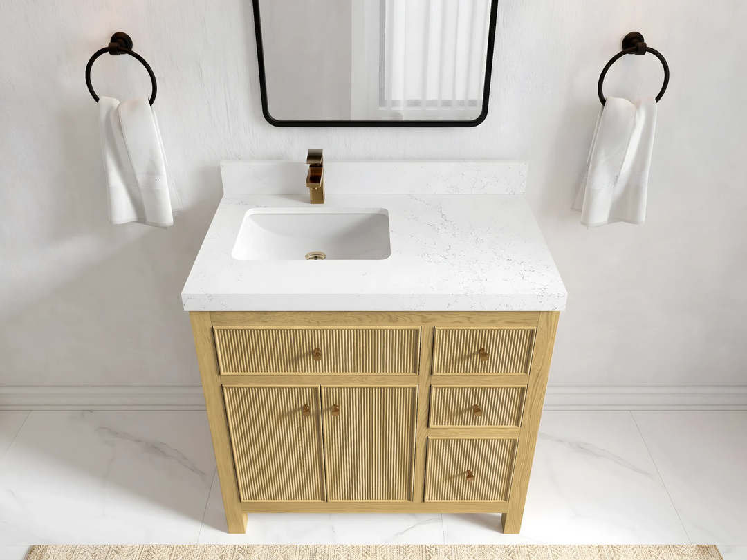 Sonoma White Oak 36 in. W x 22 in. D Left Offset Sink Reeded Bathroom Vanity | 
              
                White Oak
                
                  
             - SON_WHOK_WHQZ_36L - photo №2