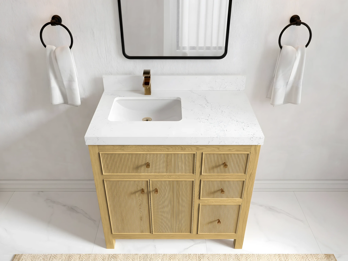 Sonoma White Oak 36 in. W x 22 in. D Left Offset Sink Reeded Bathroom Vanity - Willow Bath and Vanity