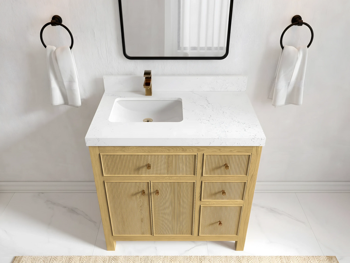 Sonoma White Oak 36 in. W x 22 in. D Left Offset Sink Reeded Bathroom Vanity - photo 2