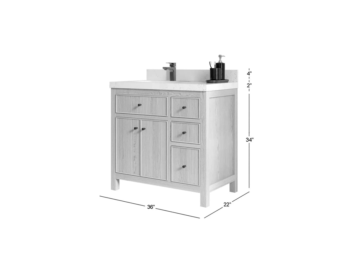 Sonoma White Oak 36 in. W x 22 in. D Left Offset Sink Reeded Bathroom Vanity - Willow Bath and Vanity