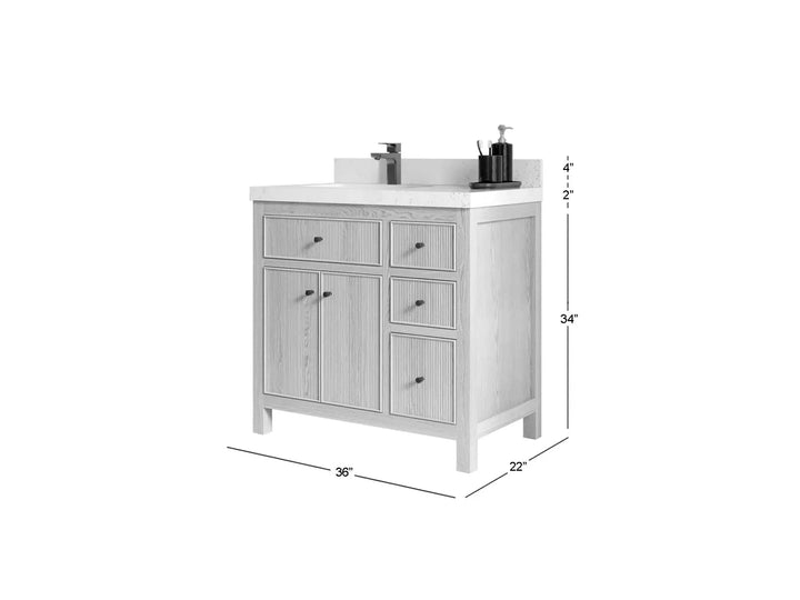 Sonoma White Oak 36 in. W x 22 in. D Left Offset Sink Reeded Bathroom Vanity - photo 1