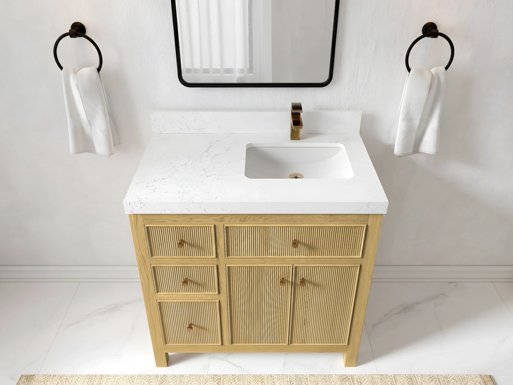 Sonoma White Oak 36 in. W x 22 in. D Right Offset Sink Reeded Bathroom Vanity - photo 2