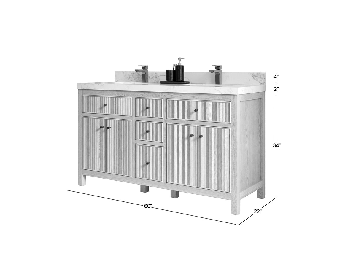 Sonoma White Oak 60 in. W x 22 in. D Double Sink Bathroom Vanity - Willow Bath and Vanity