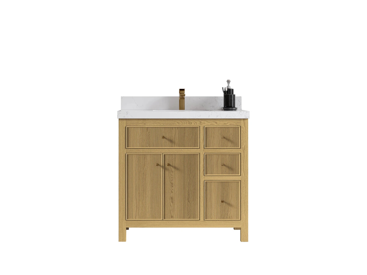 Sonoma White Oak Reeded 36 in. W x 22 in. D Center Sink Reeded Bathroom Vanity - Willow Bath and Vanity