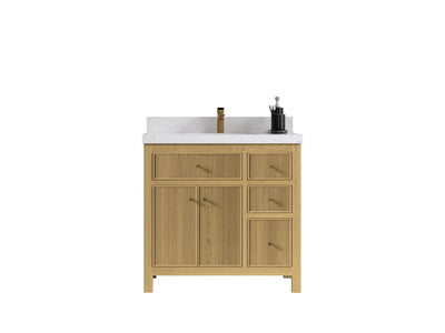 Sonoma White Oak Reeded 36 in. W x 22 in. D Center Sink Reeded Bathroom Vanity - Willow Bath and Vanity