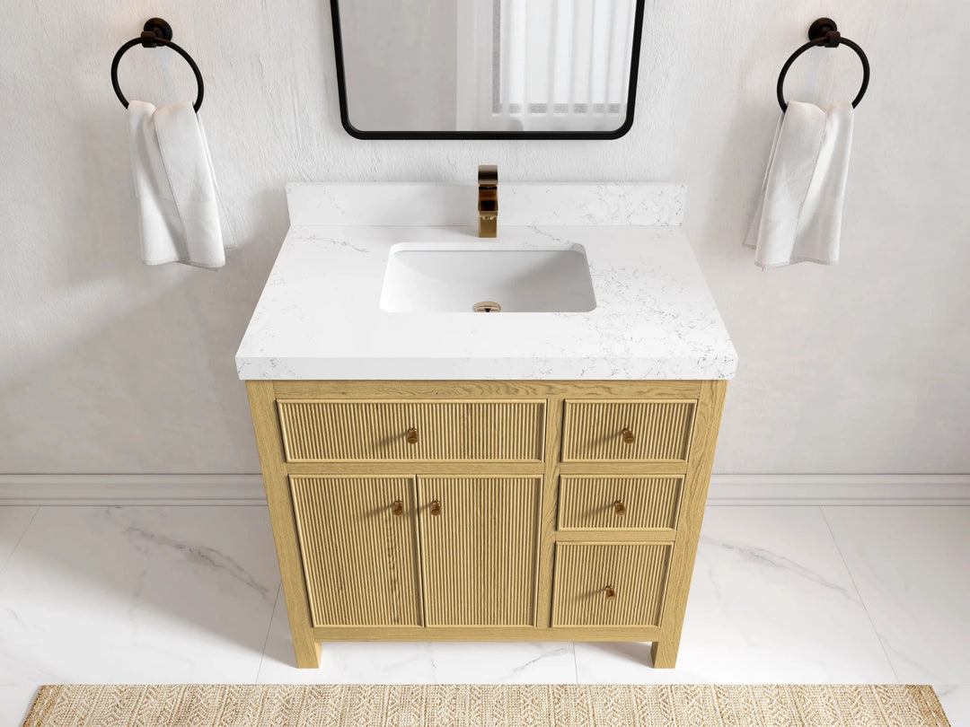 Sonoma White Oak Reeded 36 in. W x 22 in. D Center Sink Reeded Bathroom Vanity | 
              
                White Oak
                
                  
             - SON_WHOK_WHQZ_36CL - photo №2